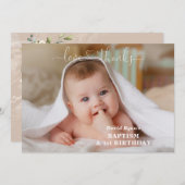 Carte De Remerciements Fleurs blanches Gold Boy Photo 1er Anniversaire Ba (Devant / Derrière)
