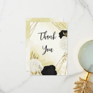 Carte De Remerciements fleurs blanches noires or feuille mariage