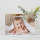 Carte De Remerciements Fleurs blanches Or Garçon Photo 1er Anniversaire B (Debout devant)