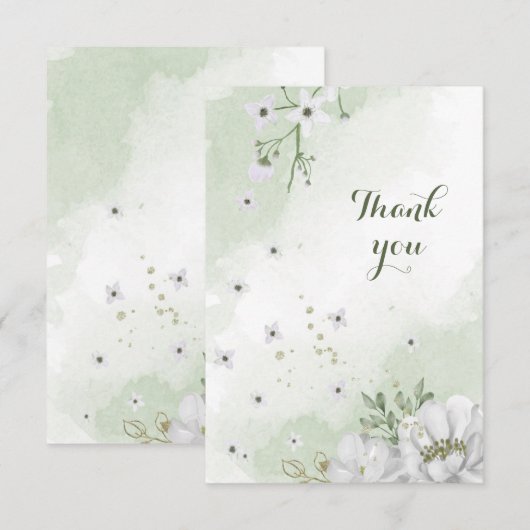 Carte De Remerciements fleurs blanches verdure (Devant / Derrière)