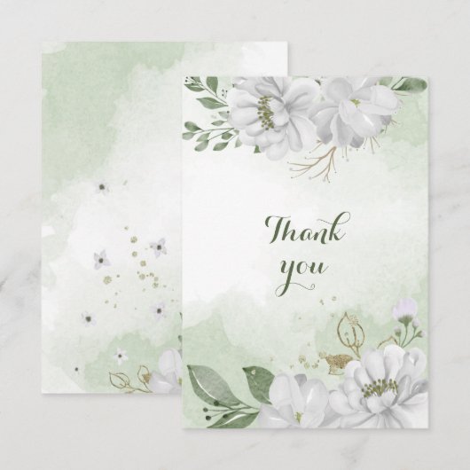 Carte De Remerciements fleurs blanches verdure (Devant / Derrière)