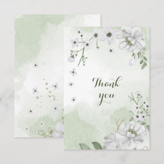 Carte De Remerciements fleurs blanches verdure (Devant / Derrière)
