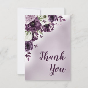 Carte De Remerciements Fleurs blanches violettes Papillons Anniversaire