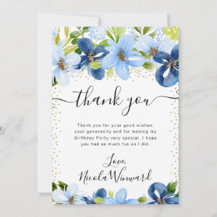 Carte De Remerciements Fleurs Bleu Aquarelle et Nuit de Noël