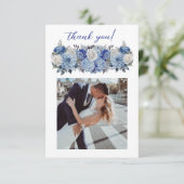 Carte De Remerciements Fleurs bleu aquarelle-Mariage- (Debout devant)