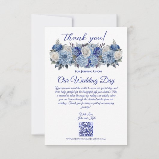 Carte De Remerciements Fleurs bleu aquarelle-Mariage- (Dos)