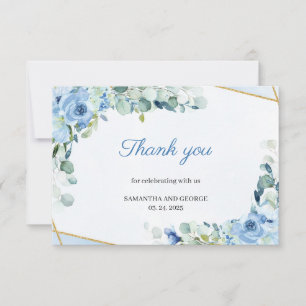 Carte De Remerciements Fleurs bleu clair Faux Mariage géométrique or