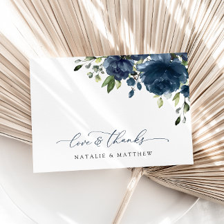 Carte De Remerciements Fleurs Bleu Marine, Verdure, Boho, Mariage Floral