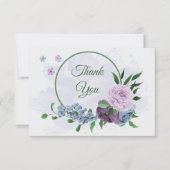 Carte De Remerciements Fleurs bleu pourpre vert feuille mariage (Devant)