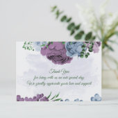 Carte De Remerciements Fleurs bleu pourpre vert feuille mariage (Debout devant)