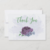 Carte De Remerciements Fleurs bleu pourpre vert feuille mariage (Dos)