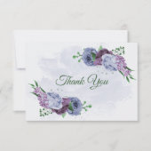 Carte De Remerciements Fleurs bleu pourpre vert feuille mariage (Devant)