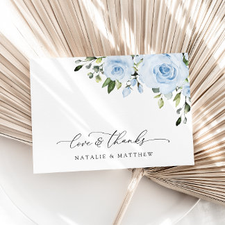 Carte De Remerciements Fleurs Bleu Poussiéreux, Verdure, Bohème, Mariage 