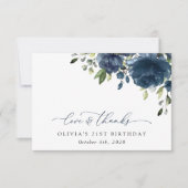 Carte De Remerciements Fleurs Bleues de la Marine, Verdure, Boho, Anniver (Devant)