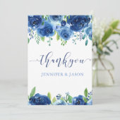 Carte De Remerciements Fleurs bleues élégantes (Debout devant)