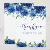 Carte De Remerciements Fleurs bleues élégantes (Devant / Derrière)