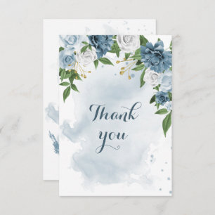 Carte De Remerciements fleurs bleues et blanches verdure