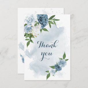 Carte De Remerciements fleurs bleues et blanches verdure
