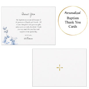 Carte De Remerciements Fleurs Bleues Éthérées Baptême Chrétien Orthodoxe