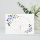 Carte De Remerciements Fleurs bleues Gold Frame Cross Garçon Baptême (Debout devant)