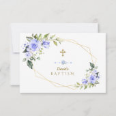 Carte De Remerciements Fleurs bleues Gold Frame Cross Garçon Baptême (Dos)