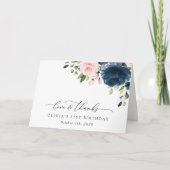 Carte De Remerciements Fleurs Bleues Marine, Fleurs Roses, Boho, Annivers (Devant)