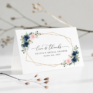 Carte De Remerciements Fleurs Bleues Marine, Fleurs Roses, Fête des marié