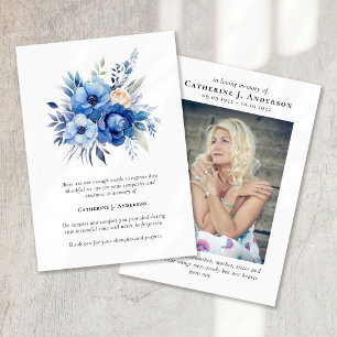 Carte De Remerciements Fleurs bleues Photo Sympathy Funeral Memorial