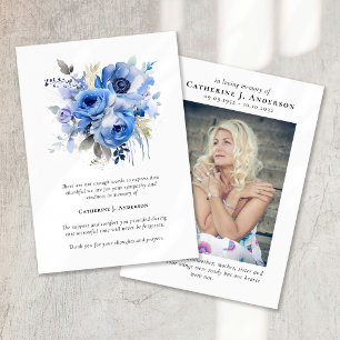 Carte De Remerciements Fleurs bleues Photo Sympathy Funeral Memorial