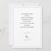 Carte De Remerciements Fleurs bleues poussiéreuses, arc avec mariage de a (Dos)