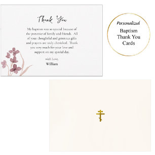 Carte De Remerciements Fleurs Bohème de Couleur Vin Baptême Orthodoxe