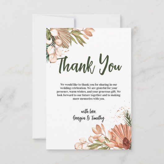 Carte De Remerciements Fleurs Boho Élégantes, Photo (Dos)