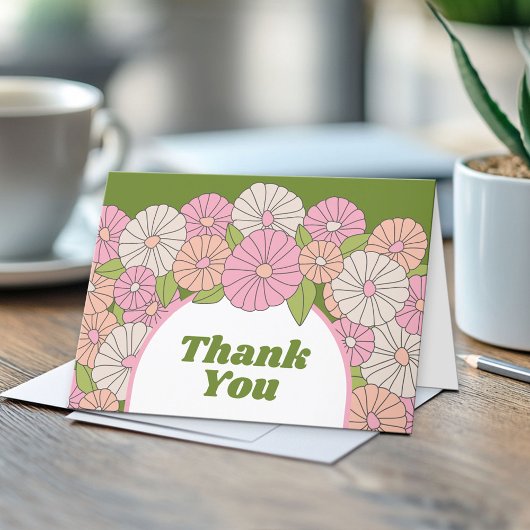 Carte De Remerciements Fleurs Boho - Rose, Vert, Corail