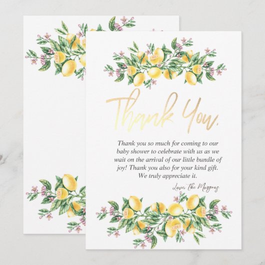 Carte De Remerciements Fleurs botaniques chic citrons aquarelle (Devant / Derrière)