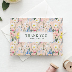 Carte De Remerciements Fleurs botaniques de printemps à l'aquarelle pour