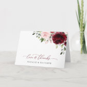 Carte De Remerciements Fleurs Bourgogne, Fleurs roses, Verdure, Mariage (Devant)