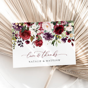 Carte De Remerciements Fleurs Bourgogne, Fleurs roses, Verdure, Mariage