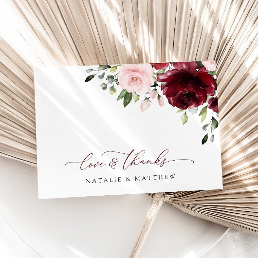 Carte De Remerciements Fleurs Bourgogne, Fleurs roses, Verdure, Mariage