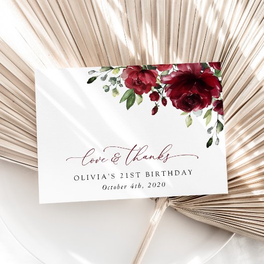 Carte De Remerciements Fleurs Bourgogne, Fleurs Rouges, Verdure, Annivers