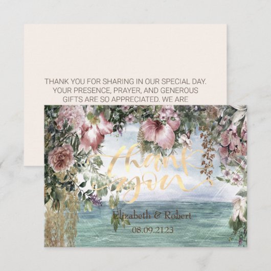 Carte De Remerciements Fleurs Chic Océan (Devant / Derrière)
