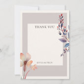 Carte De Remerciements Fleurs Classiques Aquarelle Bleu Mariage Blanc  (Devant)