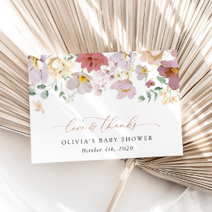 Carte De Remerciements Fleurs Colorées, Fleurs Sauvages, Boho, Baby Showe