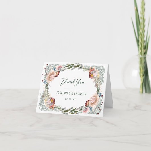 Carte De Remerciements Fleurs croisées Mariage blanc unique (Devant)