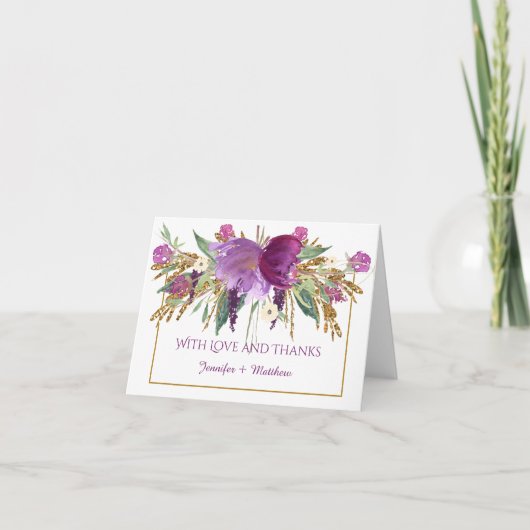 Carte De Remerciements Fleurs d'améthyste violette Paillettes dorées Merc (Devant)