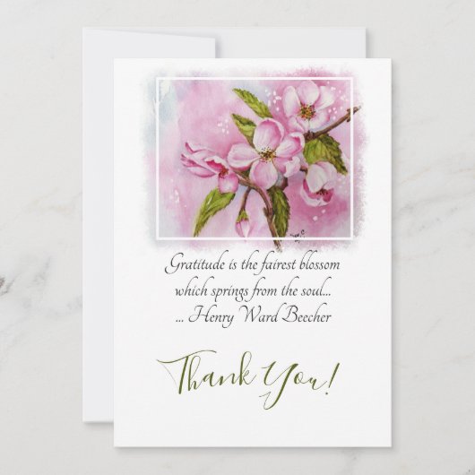 Carte De Remerciements Fleurs d'Apple rose aquarelle (Devant)