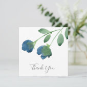 Carte De Remerciements Fleurs d'aquarelle bleu et vert Indigo (Debout devant)