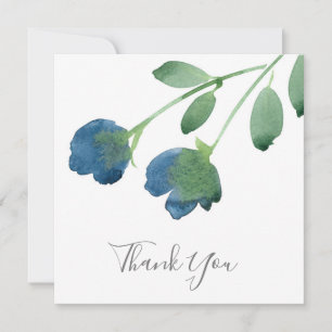 Carte De Remerciements Fleurs d'aquarelle bleu et vert Indigo