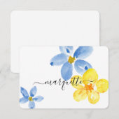 Carte De Remerciements Fleurs d'aquarelle bleu-jaune personnalisées moder (Devant / Derrière)