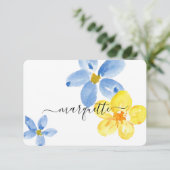 Carte De Remerciements Fleurs d'aquarelle bleu-jaune personnalisées moder (Debout devant)