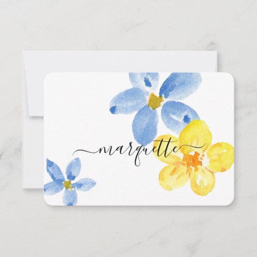 Carte De Remerciements Fleurs d'aquarelle bleu-jaune personnalisées moder (Devant)